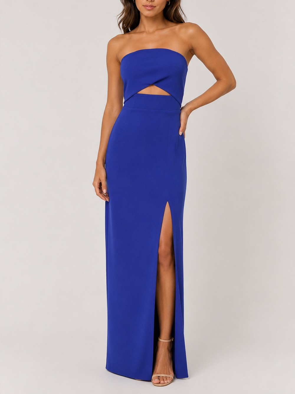 Lulus Extravagant Persona Blue Strapless Cutout Column Maxi Dress
